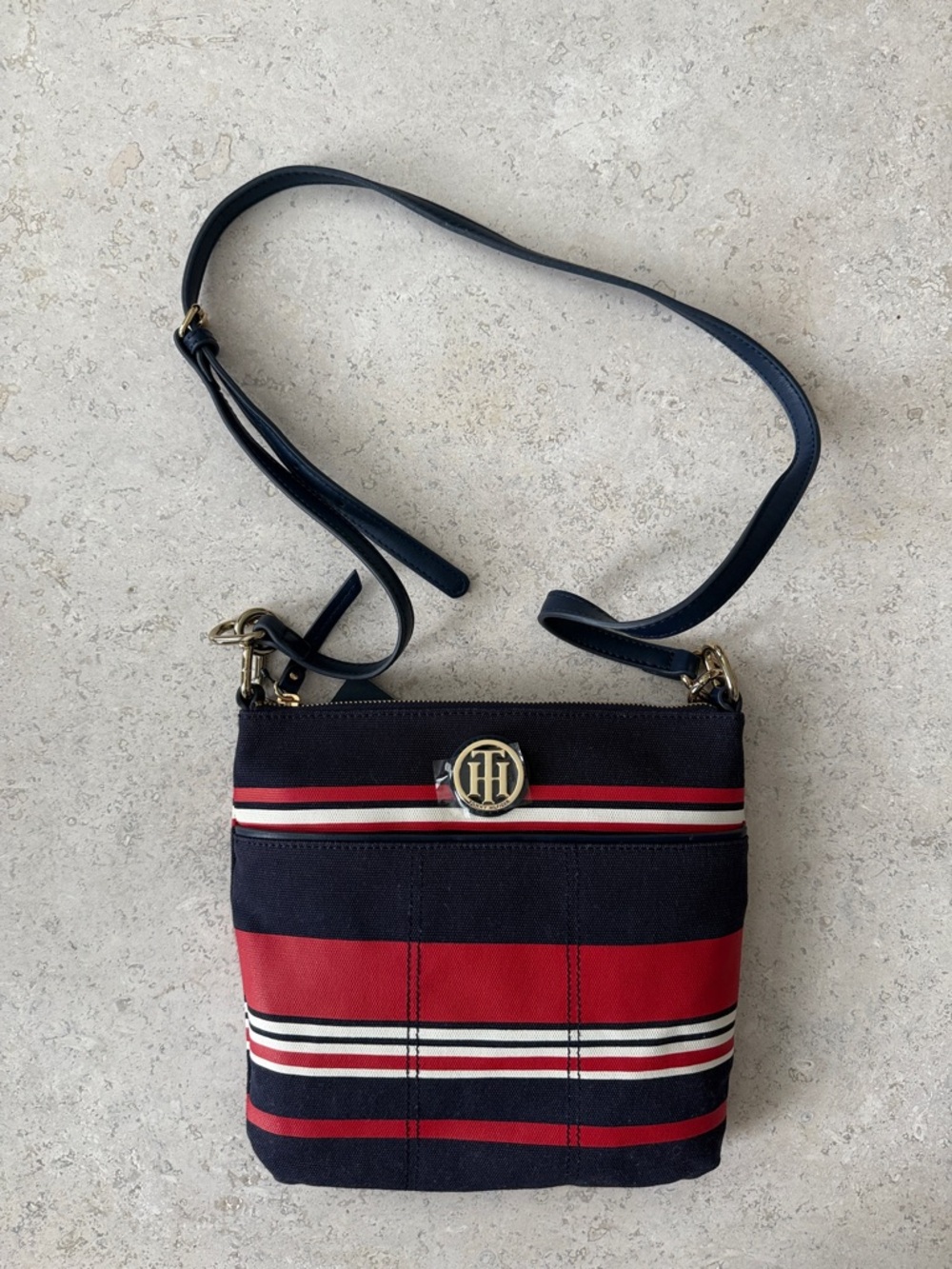 Tommy Hilfiger Navy, Red & White Striped Crossbody Bag